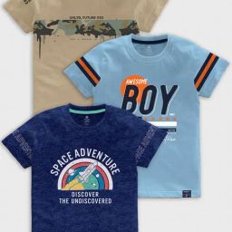 Codez Kids Blue & Beige Printed T-Shirt (Pack Of 3)-image-90