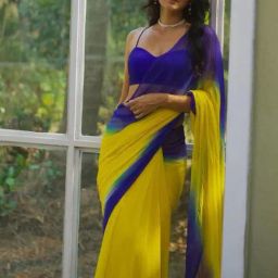 Saree Mall Yellow Georgette Self Saree with Blouse Piece-picture-31