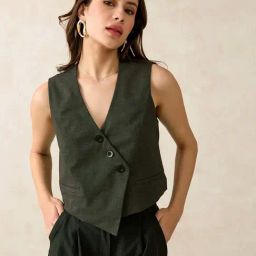 VIRGIO Grey Other Solid Sleeveless Waistcoat-picture-26
