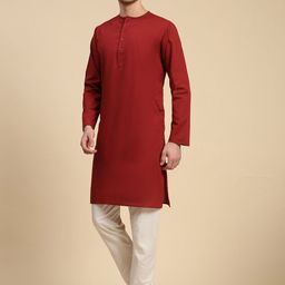 SKAVIJ Round Neck Long Sleeves Pure Cotton Straight Kurta with Pyjamas-image-27