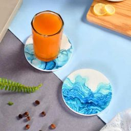 TAYHAA Blue & White Ceramic Coasters - Set of 2-44