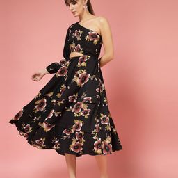 Oomph! Women Floral Print One Shoulder A-Line Midi Dress-image-94