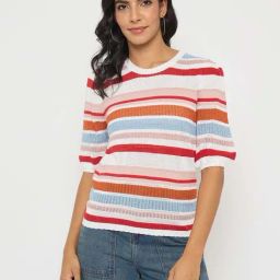 Madame Multicolor Regular Fit Striped Top-image-19