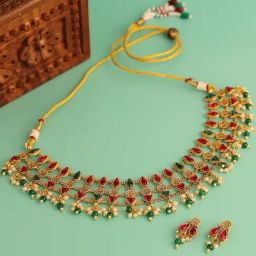 Voylla Gold Gold Opulence Manonmani Temple Necklace & Earring Set-picture-5