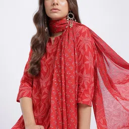 Anouk Floral Print Kurta With Trousers & With Dupatta-picture-0