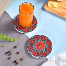 TAYHAA Red & Blue Ceramic Exquisite Printed Coasters - Set of 2-11