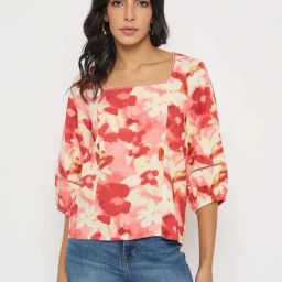 Madame Multicolor Regular Fit Floral Print Top-picture-9