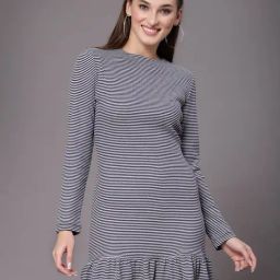 KASSUALLY Maroon & White Cotton Striped A Line Dress-picture-36