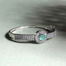 Panash Silver Plated Cubic Zirconia Stone Studded Kada Bracelet-4