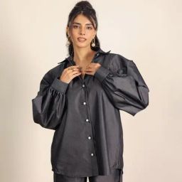 KAORI BY SHREYA AGARWAL Black Blended Solid Long Sleeves Shirt-image-6