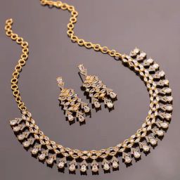 Voylla Gold Sparkling Essentials Zyra Bloom American Diamond Necklace & Earring Set-picture-11