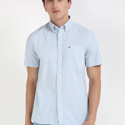 TOMMY HILFIGER Blue Cotton Regular fit Solid Shirt-image-106