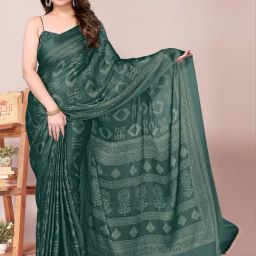 Mirchi Fashion Teal Chiffon Block Print Saree With Unstitched Blouse-picture-28