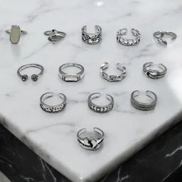 OOMPH Silver Tone Bohemian Look Toe Rings Pack of 13-image-44