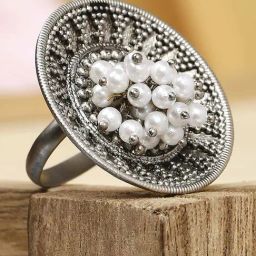 OOMPH Oxidised Silver Tribal & Afghan Adjustable Finger Ring-35