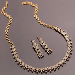Voylla Gold Sparkling Essentials Dewelle American Diamond Necklace & Earring Set-picture-13