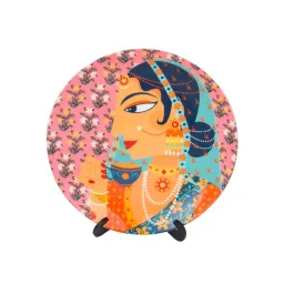 Chumbak Regally Romantic Rani Multicolor Bone China Wall Plate with Stand - Set of 1 image 2