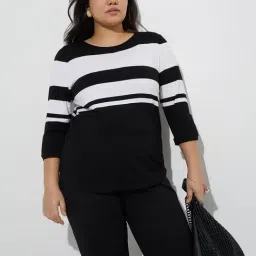 Gia by Westside Black Colour-Blocked Cotton T-Shirt-picture-4
