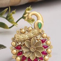 OOMPH Matte Gold Large Finger Ring Peacock Design Adjustable Finger Ring-image-69