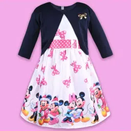 Wish Karo Kids Pink & Navy Blue Graphic Frock-picture-4