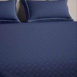 Mulberry Living Cotton Checks Navy 300 TC Super King Size Bedsheet with 2 Pillow Covers-37