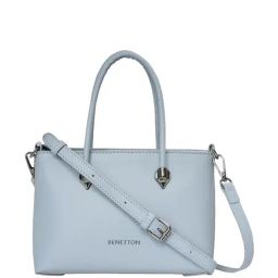United Colors of Benetton Avril Powder Blue PU Solid Handbag-29