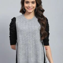 Monte Carlo Grey Wool Blend Self Sleeveless Sweater-13