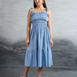 P D Silk Mills Women Shoulder Straps Smocked Fit & Flare Dress-picture-24