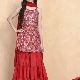 Biba Girls Ethnic Motifs Embroidered Kurta with Sharara & Dupatta-picture-56