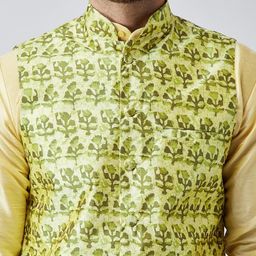 SOJANYA Green Printed Nehru Jacket image 2