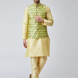 SOJANYA Green Printed Nehru Jacket image 5