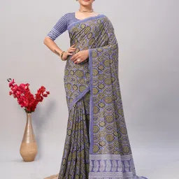 HERE&NOW Ajrak Block Block Print Saree-image-11