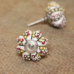 MODEFE6Pcs Beige & Red Textured Ceramic Knobs-15
