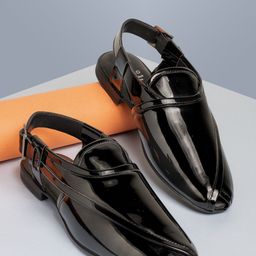 El Paso Men Black Solid Peshawari Mules-image-35
