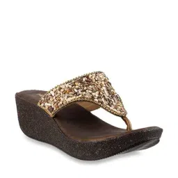 Metro Women's Brown T-Strap Wedges-image-49