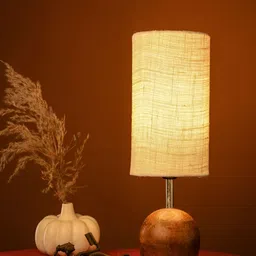 green girgit Brown Wood Cylindrical Shaped Table Lamp-image-44