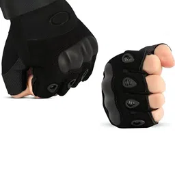 CREEKNEST...all that you want Men Black Half Finger Gloves With Hard Knuckle Protection-picture-3
