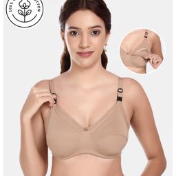 Elite Mom Solid Maternity Bra With Front Hook Closure Nursing Access - Beige-picture-19