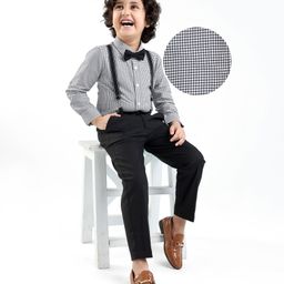Mark & Mia Full Sleeves Checkered Party Shirt & Trouser Set with Bow Tie & Suspenders - Black & Grey-image-52