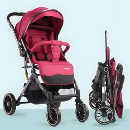 LuvLap Alpha Baby Stroller with Safety Harness & Canopy - Red-3