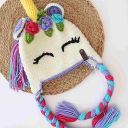 Woonie Handmade Crochet Unicorn Face Detailed Woollen Cap -  Cream-image-38