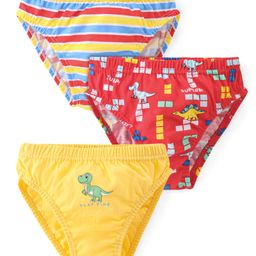 Babyhug 100% Cotton Knit Briefs Striped & Dino Print  Pack of 3- Yellow & Red-image-87