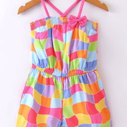 ORRIGANY Knitted Sleeveless Pattern Printed Jumpsuit with Bow Applique - Multicolour-image-25