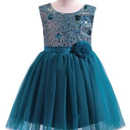 Mark & Mia Sleeveless Party Frock with Sequin Detailing & Floral Applique - Green-image-95