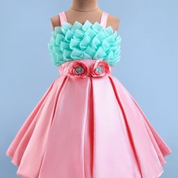 Bluebell Satin Knit Sleeveless Party Frock With Floral Corsage - Pink-image-33