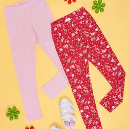 YU by Pantaloons Pack Of 2 Floral Printed & Solid Leggings - Multi Colour-image-14