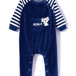 Babyoye Velour Knitted Full Sleeves Solid Dyed Winter Wear Romper With Koala Patch- Dark Blue-image-38