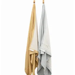 Doctor Towels Pack Of 2 Aloevera Double Cloth Bath Towels - Frosted Grey & Sunset Gold-picture-11