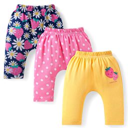 Babyhug Cotton Knit Full Length Diaper Leggings with Floral & Polka Dot Print Pack of 3 - Navy Blue Pink & Yellow-image-75