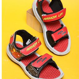 Toothless Avengers Featuring Iron Man Text Detailed Velcro Closure Sandals - Red-image-74